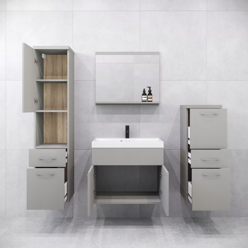 Meubles Salle De Bain Suspendus Lavabo Miroir Colonnes Gris Palladium Mat