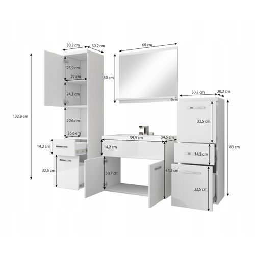 Meubles Salle De Bain Suspendus Lavabo Miroir Colonnes Matera / Châtaignier Mat