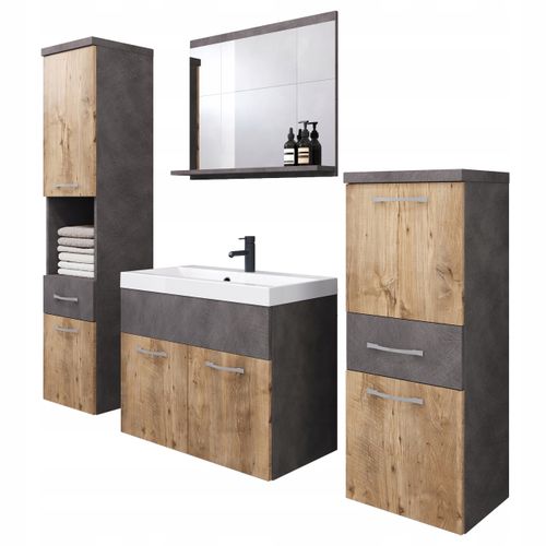 Meubles Salle De Bain Suspendus Lavabo Miroir Colonnes Matera / Châtaignier Mat