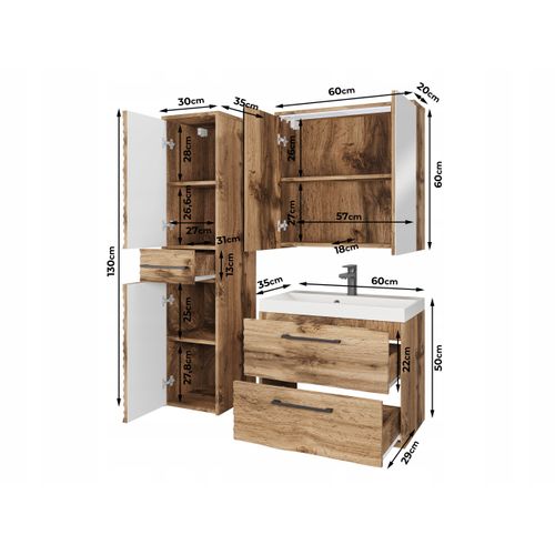 Salle De Bain Suspendue Lavabo Miroir Colonne Mdf Beige Cachemire Mat