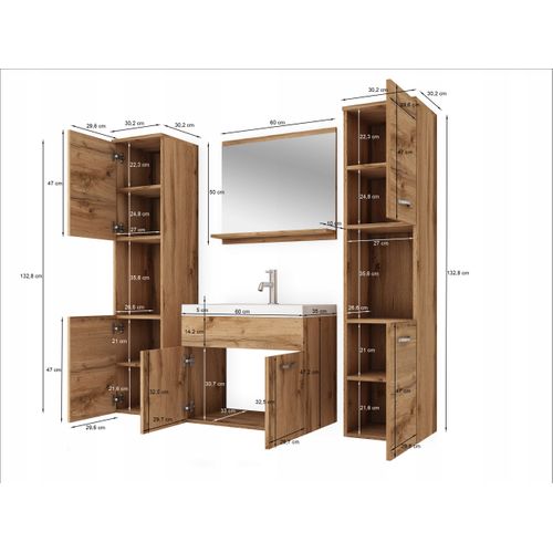 Salle De Bain Suspendue Lavabo Miroir + 2 Colonnes Noir Mat