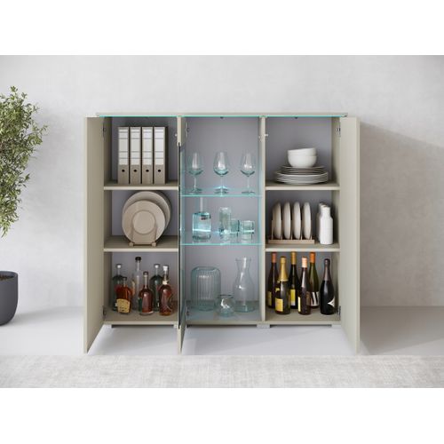 Vitrine Haute 120 Cm 3 Portes, Beige Cachemire Mat