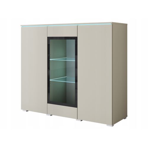Vitrine Haute 120 Cm 3 Portes, Beige Cachemire Mat