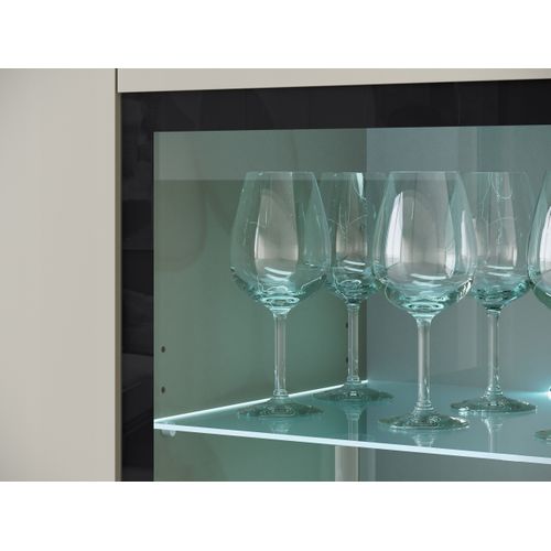 Vitrine Haute 120 Cm 3 Portes, Beige Cachemire Mat