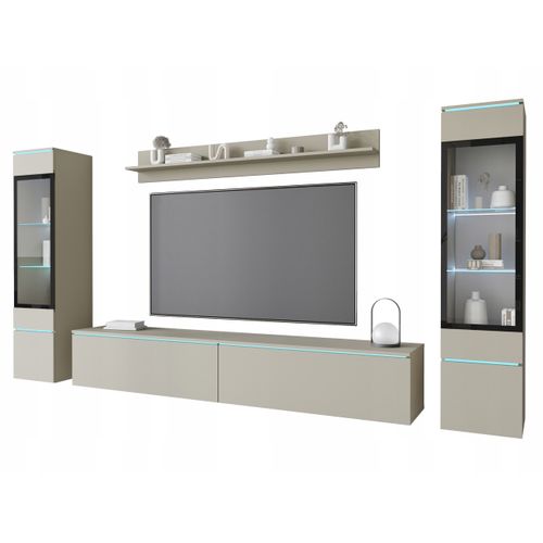 Ensemble Salon 4 Éléments: TV 180 + 2 Vitrines + Étagère, Beige Cachemire Mat