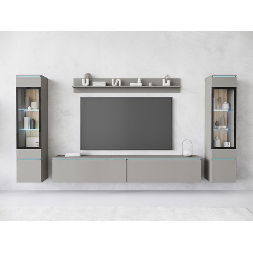 Ensemble Salon 4 Éléments: TV 180 + 2 Vitrines + Étagère, Gris Palladium Mat