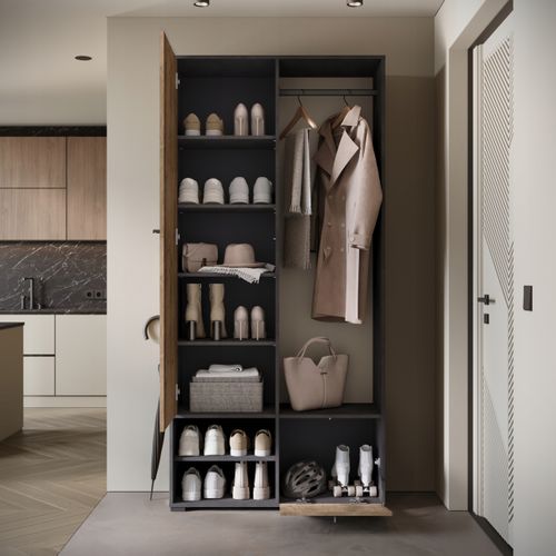 Armoire Entrée 90 Cm Miroir Étagères Tringle Matera / Châtaignier Mat