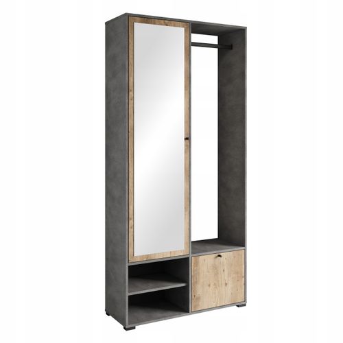 Armoire Entrée 90 Cm Miroir Étagères Tringle Matera / Châtaignier Mat