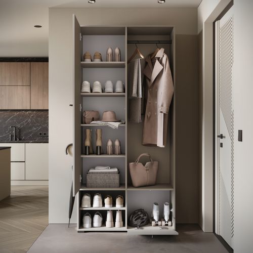Armoire Entrée 90 Cm Miroir Étagères Tringle Beige Cachemire Mat