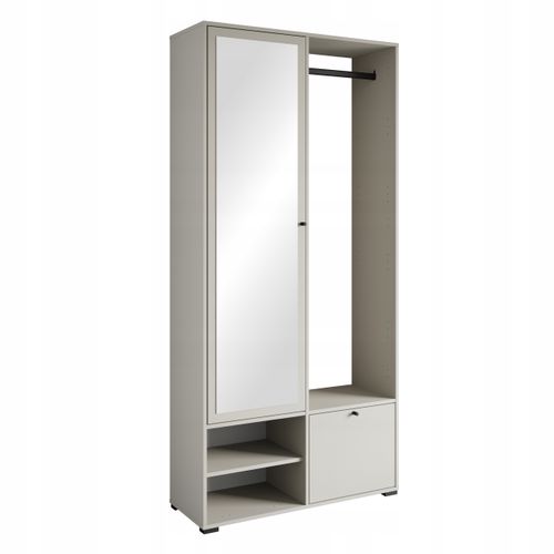 Armoire Entrée 90 Cm Miroir Étagères Tringle Beige Cachemire Mat