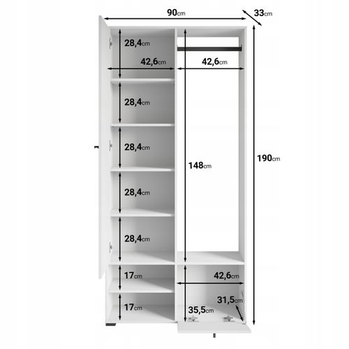 Armoire Entrée 90 Cm Miroir Étagères Tringle Beige Cachemire Mat
