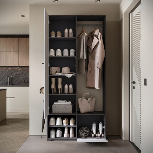 Armoire Entrée 90 Cm Miroir Étagères Tringle Matera / Blanc Mat