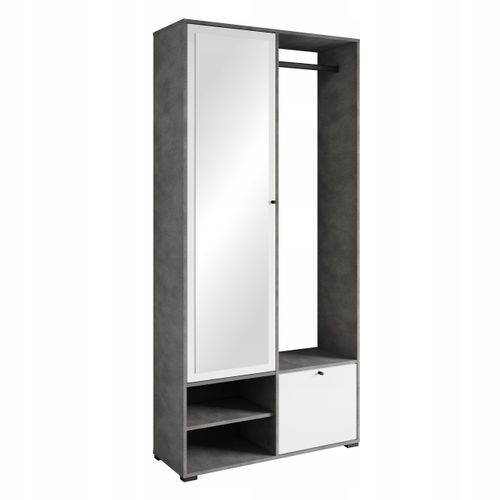 Armoire Entrée 90 Cm Miroir Étagères Tringle Matera / Blanc Mat