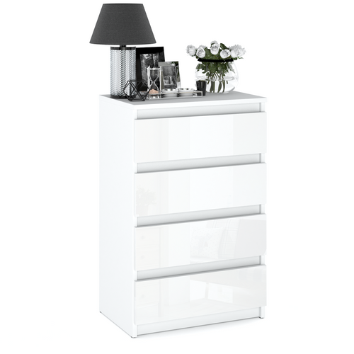 Commode Blanche Brillant 60 Cm Avec 4 Tiroirs – Mobilier Pour Salon Et Chambre Loft