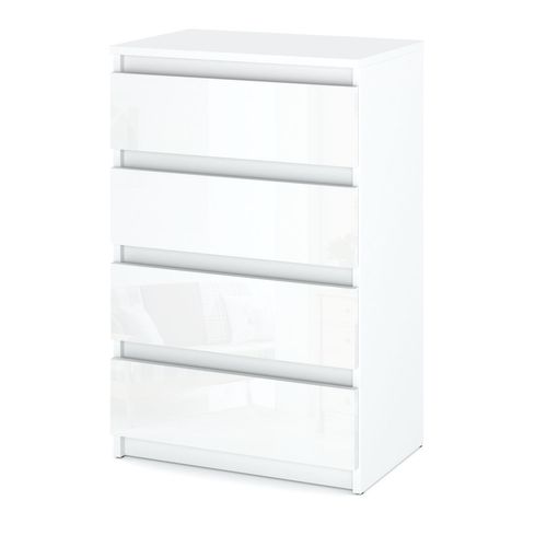 Commode Blanche Brillant 60 Cm Avec 4 Tiroirs – Mobilier Pour Salon Et Chambre Loft