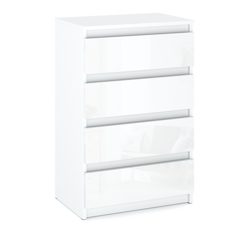 Commode Blanche Brillant 60 Cm Avec 4 Tiroirs – Mobilier Pour Salon Et Chambre Loft