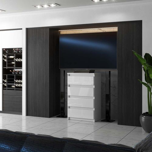 Commode Blanche Brillant 60 Cm Avec 4 Tiroirs – Mobilier Pour Salon Et Chambre Loft