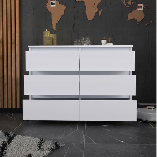 Commode 6 Tiroirs – Style Contemporain – 100 cm - Blanc Mat
