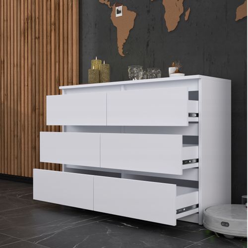 Commode 6 Tiroirs – Style Contemporain – 100 cm - Blanc Mat