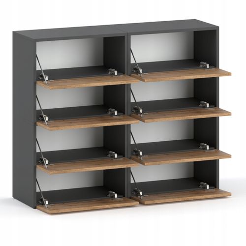 Grand Meuble à Chaussures 120x36x100 Cm Gris + Chêne Wotan 20paires– Haut Rangement Pour Entrée