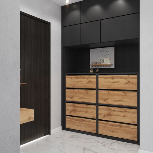 Grand Meuble à Chaussures 120x36x100 Cm Gris + Chêne Wotan 20paires– Haut Rangement Pour Entrée