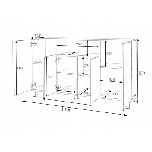 Grand Buffet 140cm  – Noir  – Meuble De Salon Spacieux Et Moderne- TV Loft