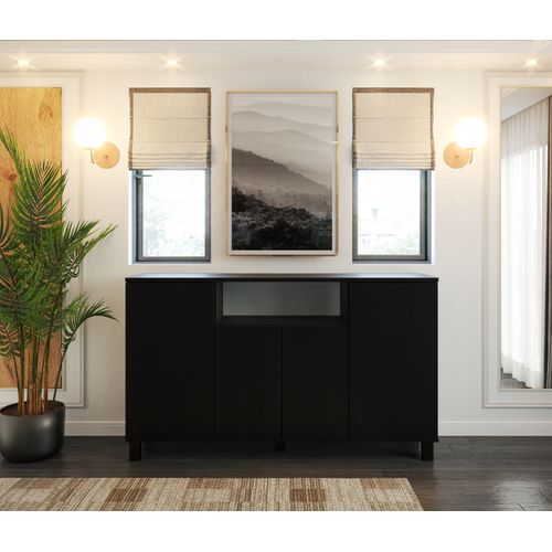 Grand Buffet 140cm  – Noir  – Meuble De Salon Spacieux Et Moderne- TV Loft