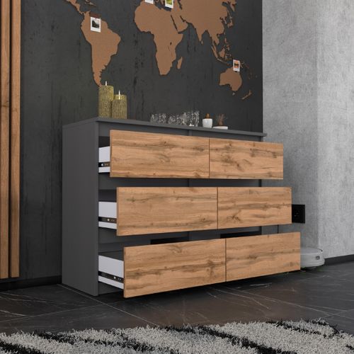 Commode à Tiroirs 100 Cm Chêne Wotan – Gris