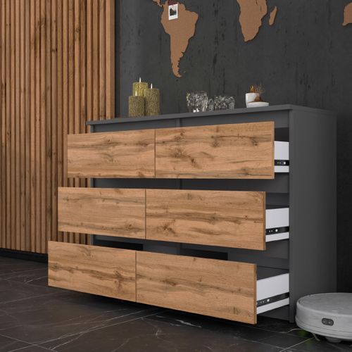 Commode à Tiroirs 100 Cm Chêne Wotan – Gris