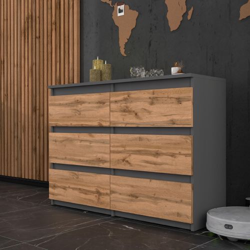 Commode à Tiroirs 100 Cm Chêne Wotan – Gris