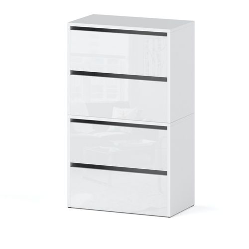 Meuble à Chaussures Blanc Brillant   60x30x100cm – Étagère De Rangement Entrée Style Loft