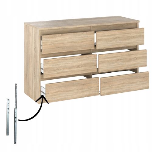 Commode Chêne Sonoma Avec 6 Tiroirs 100x71,5x33,5cm  Salon - Chambre -chifonnier