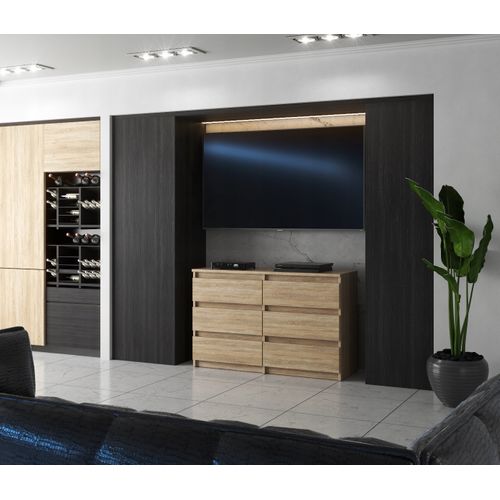 Commode Chêne Sonoma Avec 6 Tiroirs 100x71,5x33,5cm  Salon - Chambre -chifonnier