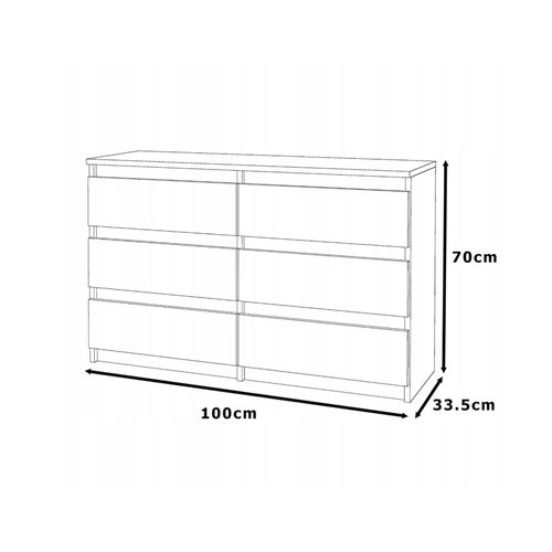 Commode Chêne Sonoma Avec 6 Tiroirs 100x71,5x33,5cm  Salon - Chambre -chifonnier