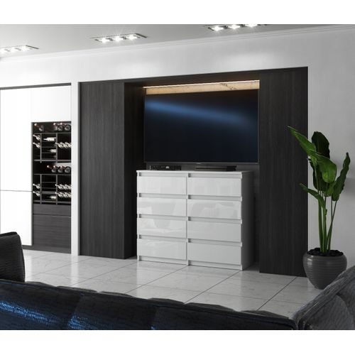 Grande Commode 120 Cm Avec 8 Tiroirs – Blanc Laqué