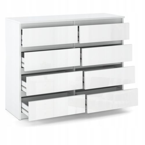 Grande Commode 120 Cm Avec 8 Tiroirs – Blanc Laqué