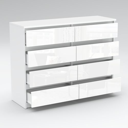 Grande Commode 120 Cm Avec 8 Tiroirs – Blanc Laqué