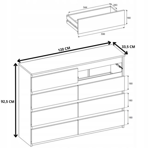 Grande Commode 120 Cm Avec 8 Tiroirs – Blanc Laqué