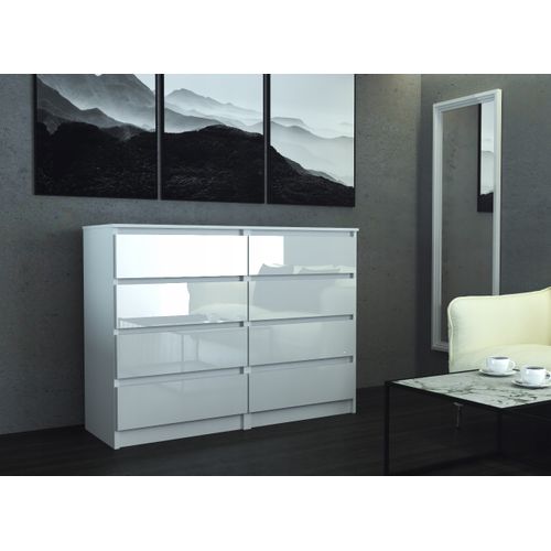 Grande Commode 120 Cm Avec 8 Tiroirs – Blanc Laqué