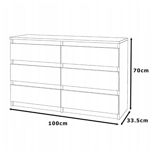 Commode 6 Tiroirs – Style Contemporain – Gris  – 100 x70x33,5 Cm