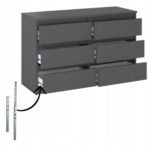 Commode 6 Tiroirs – Style Contemporain – Gris  – 100 x70x33,5 Cm