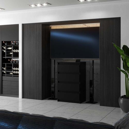 Commode Noire  Avec 4 Tiroirs 60 Cm -Armoire Pour Salon Ou Chambre