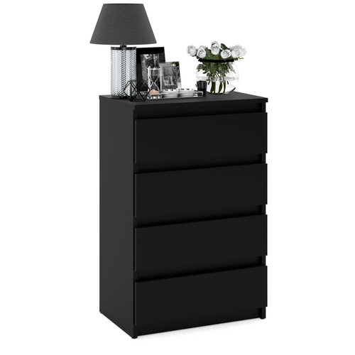 Commode Noire  Avec 4 Tiroirs 60 Cm -Armoire Pour Salon Ou Chambre