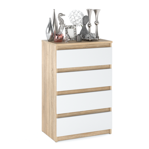 Commode Avec 4 Tiroirs  60cm - Chêne Sonoma Blanc