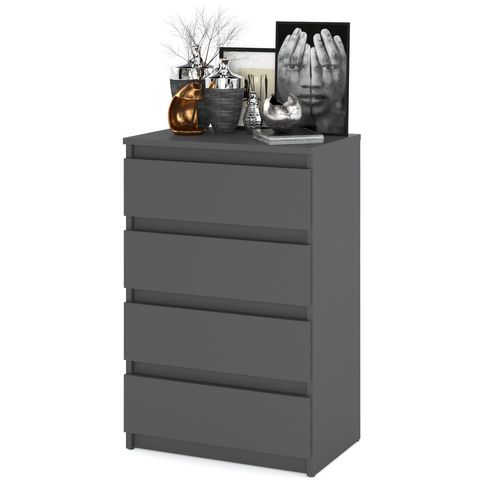 Commode Avec 4 Tiroirs Gris Mat 60 Cm – Pour Salon Ou Chambre