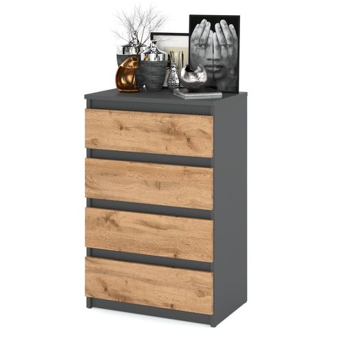 Commode Gris / Chêne Wotan Avec 4 Tiroirs 60 Cm – Armoire Pour Salon Ou Chambre