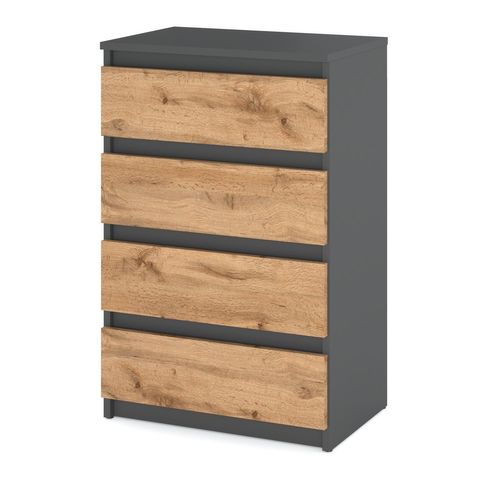 Commode Gris / Chêne Wotan Avec 4 Tiroirs 60 Cm – Armoire Pour Salon Ou Chambre