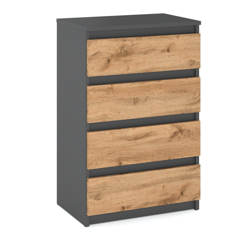 Commode Gris / Chêne Wotan Avec 4 Tiroirs 60 Cm – Armoire Pour Salon Ou Chambre