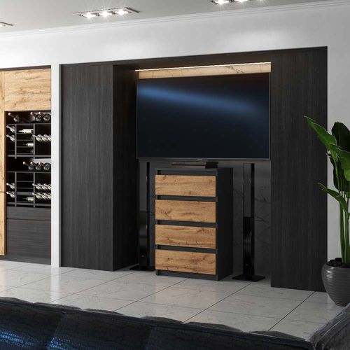 Commode Gris / Chêne Wotan Avec 4 Tiroirs 60 Cm – Armoire Pour Salon Ou Chambre