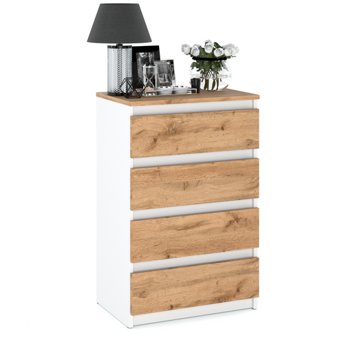 Commode Avec 4 tiroirs 60 Cm - Blanch Chêne Wotan
